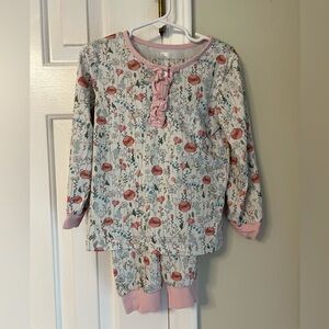 Charming Floral Kids Pajama Set with Pink Trim